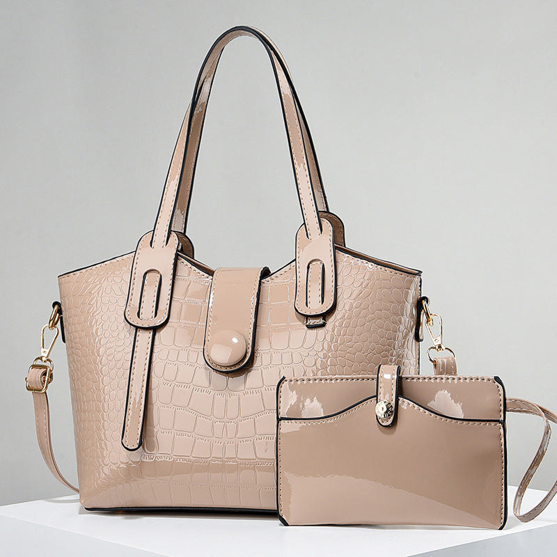 「SC3755」A23.10漆皮亮面子母包軟皮石頭紋手提包大容量單肩包