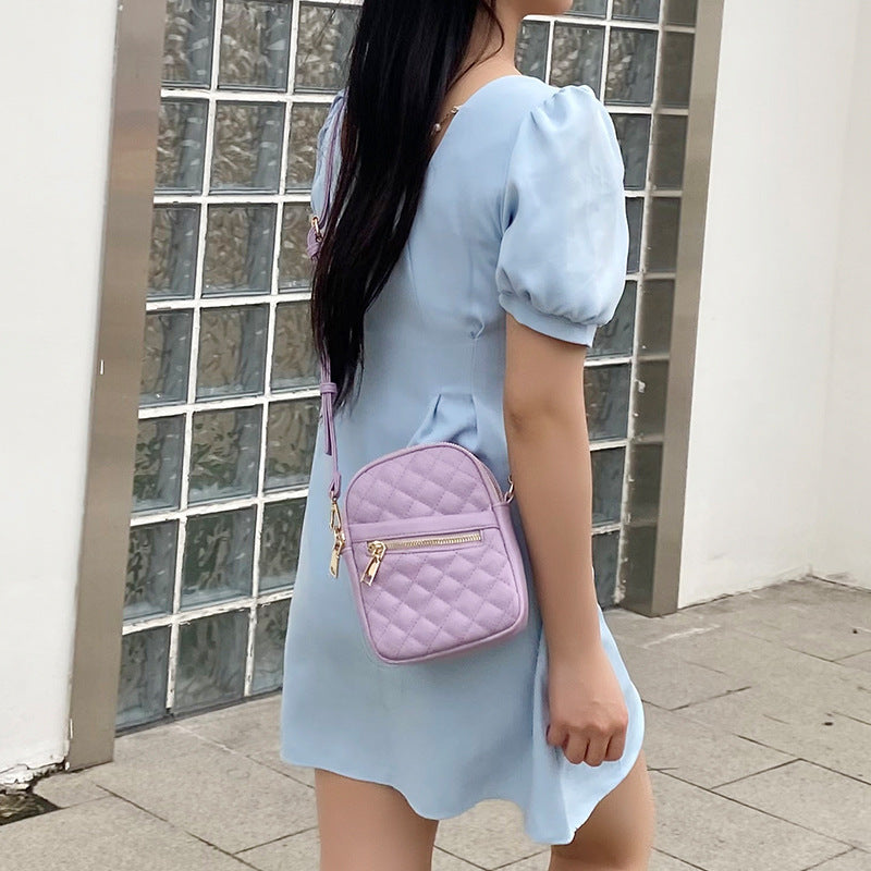 「L020」B23.10迷你手機包時尚潮流菱格女式單肩斜挎小包