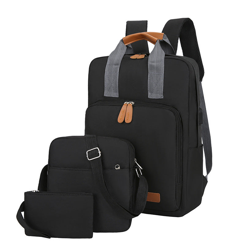 「9025」E23.00新款商務休閒男士雙肩背包三件套戶外旅行電腦包學生書包
