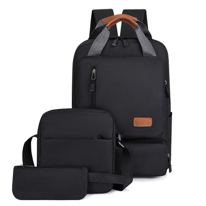 「331」E23.00新款商務雙肩包男學生書包旅行休閒筆記本三件套商務電腦背包