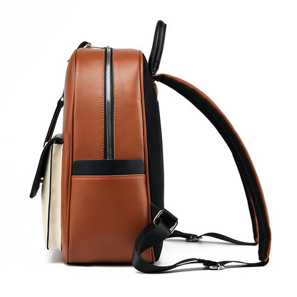 「SC1974」A23.08三色拼接雙肩包潮牌學院風書包大容量休閒旅遊電腦背包