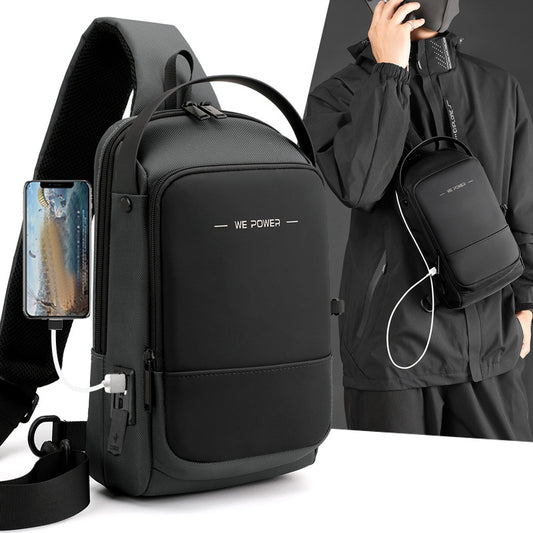 「3001」E23.WE新款機能男胸包戶外防水斜肩包男士多功能商務胸前包背包