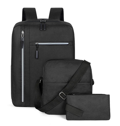 「9041」E23.02跨境bags三件套雙肩包大容量男士商務電腦包USB充電休閒旅行背包