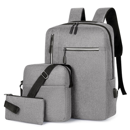 「9041」E23.02跨境bags三件套雙肩包大容量男士商務電腦包USB充電休閒旅行背包