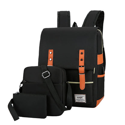 「8820」E23.02跨境三件套英倫風雙肩包USB簡約商務電腦背包大容量戶外旅行書包